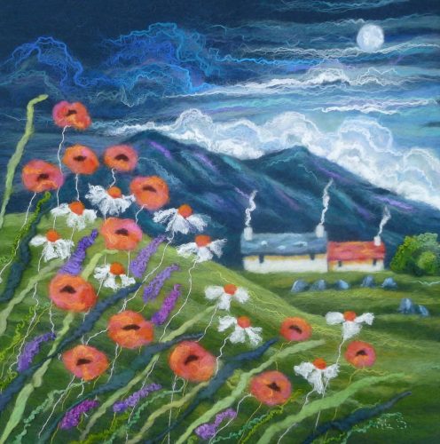 Monlight Sonata / Cerdd Olau Lleuad Ali Scott felt art titled Monlight Sonata / Cerdd Olau Lleuad