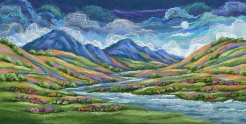 Meandering / Ymdroelli Ali Scott felt art titled Meandering / Ymdroelli