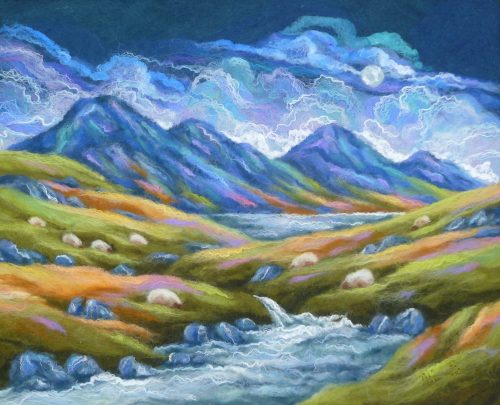 Land of Memories / Gwlad o Atgofion Ali Scott felt art titled Land of Memories / Gwlad o Atgofion