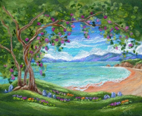The Bay Beyond / Y Bae Fan Draw Ali Scott felt art titled The Bay Beyond / Y Bae Fan Draw