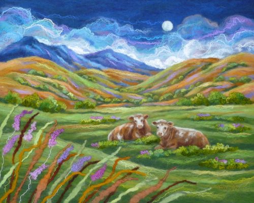 Done Grazing / Syrffedd o Bori Ali Scott felt art titled Done Grazing / Syrffedd o Bori